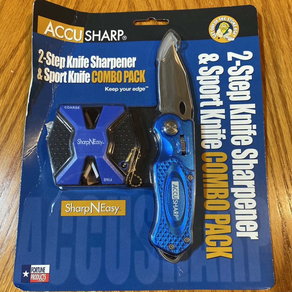 AccuSharp Sharp N Easy 2-Step Sharpener & Blue Sport Knife Combo Pack 044C