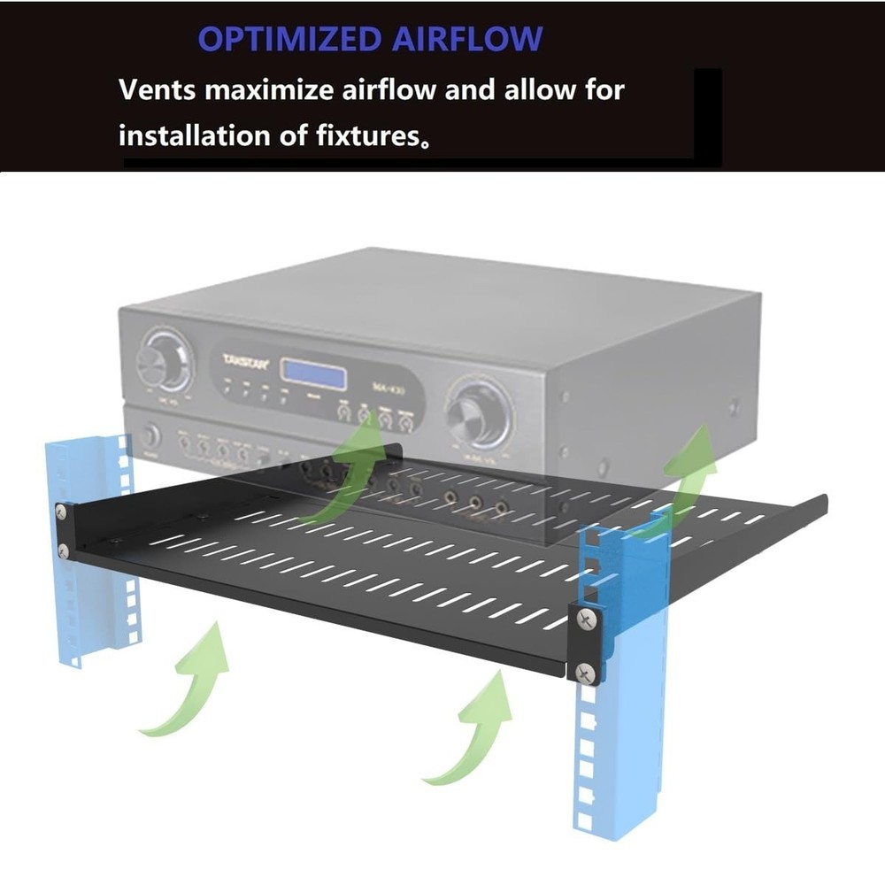 1U Server Rack Shelf, Universal Vented Rack Mount Cantilever Tray Deep Adjust...