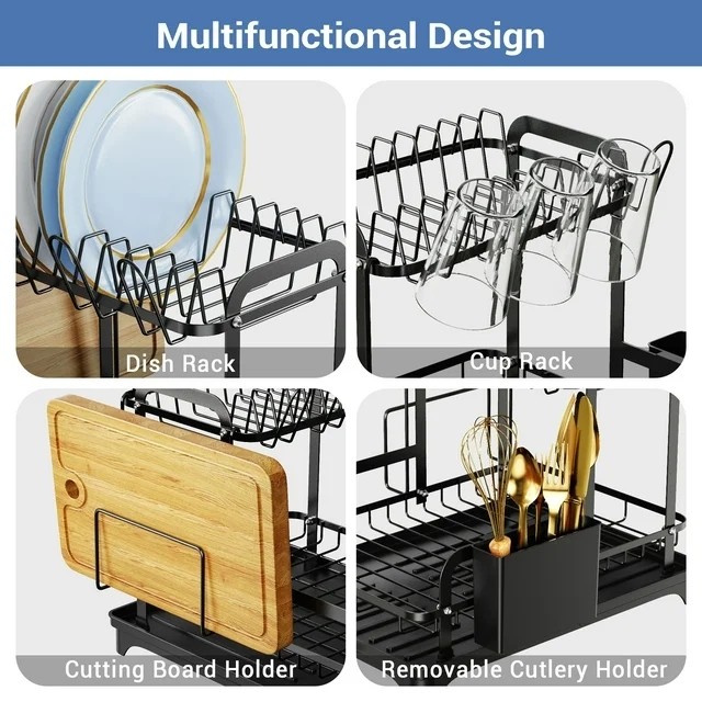 2 Layer Dish Drying Rack Space-Saving Dish Rack for Kitchen Drainer Drainboard
