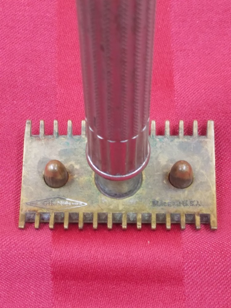 Vtg Gillette Brass Head Comb Safety Razor