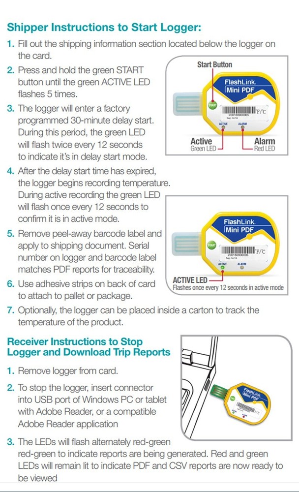 DeltaTRAK Disposable FlashLinkPDF Mini Data Logger-31010