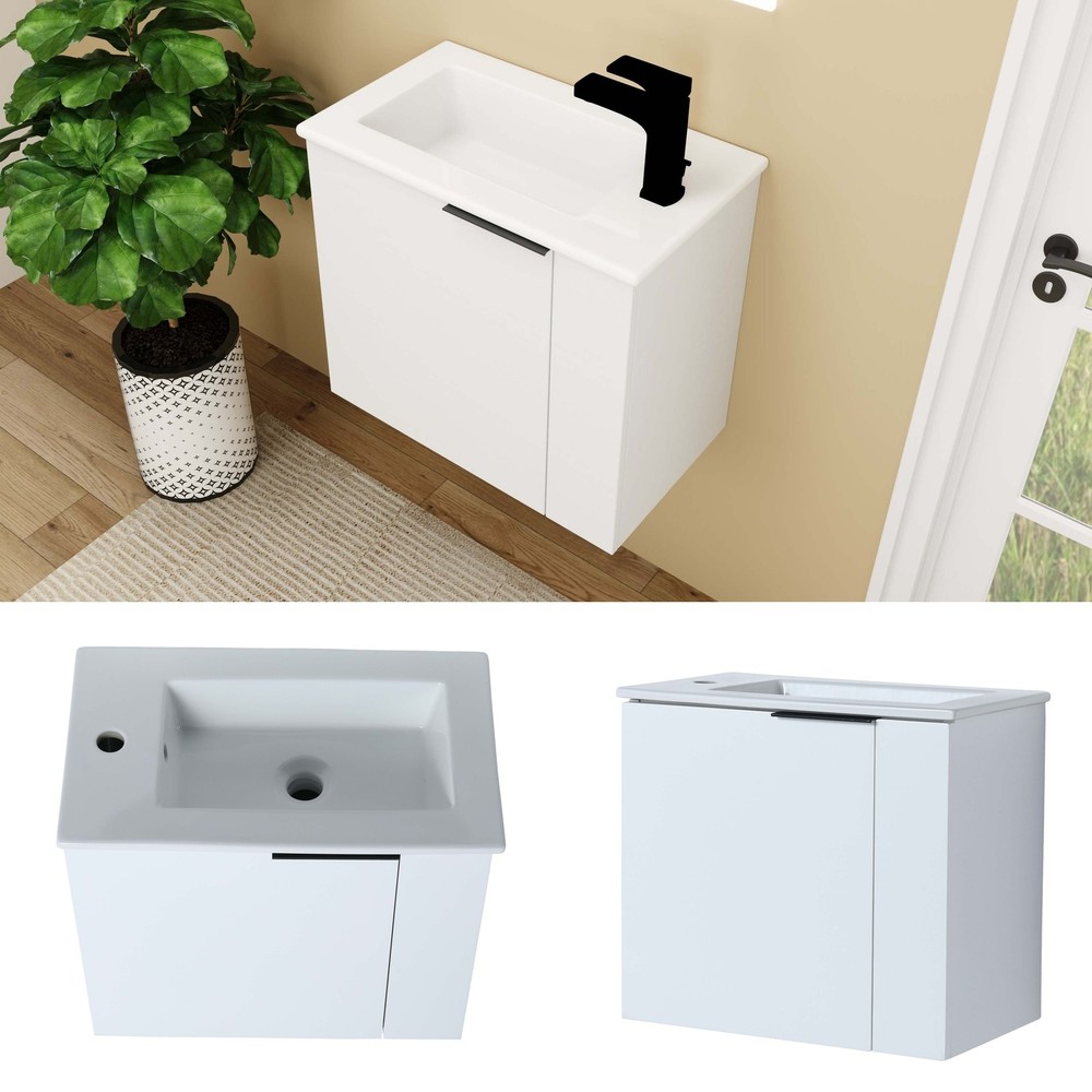 22'' Wall Mounted Small Floating Bathroom Vanity w/ Sink Soft Close Door White