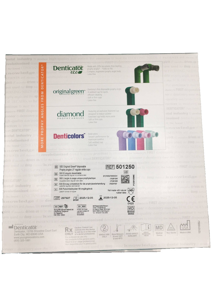 Denticator Original Green Disposable Prophy Regular Cup, White, 500/Pk, 501250