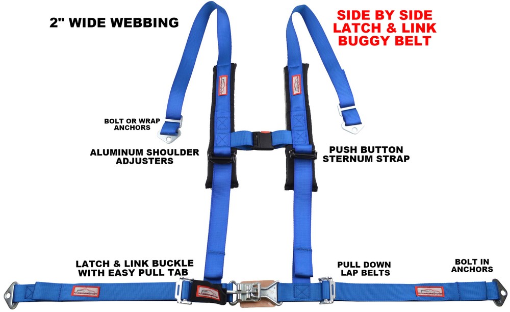UTV SEAT BELT HARNESS RACE 2" HARNESS 4 POINT LATCH TYPE BLUE