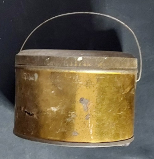 Old Advertising Tin ALIDA Patent Pasted Folded End Collars Bail Handle Label