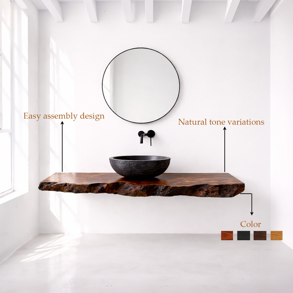 Bathroom Vanity Modern Solid Wood Live Edge Floating Sink Counter Bathroom