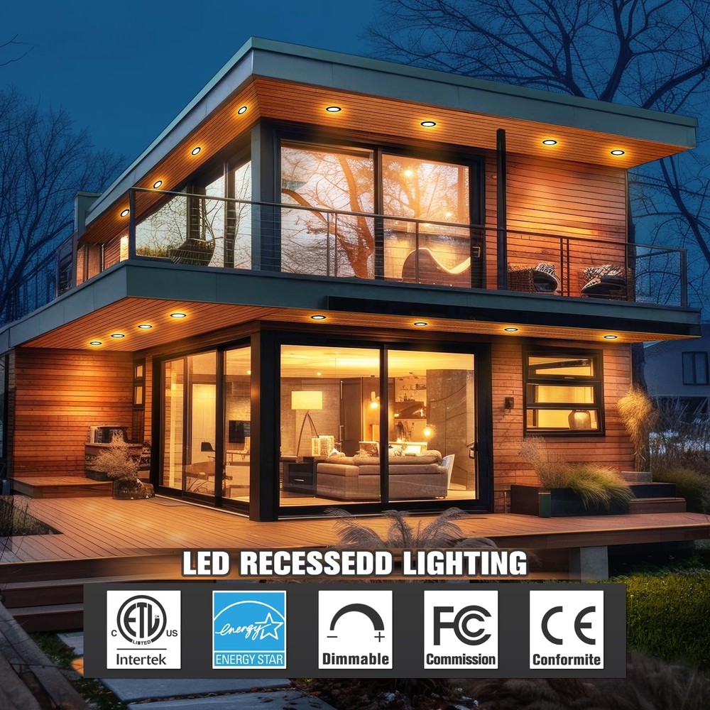 6 Pack 4 Inch 5CCT LED Recessed Ceiling Panel Light Dimmable with Night Light