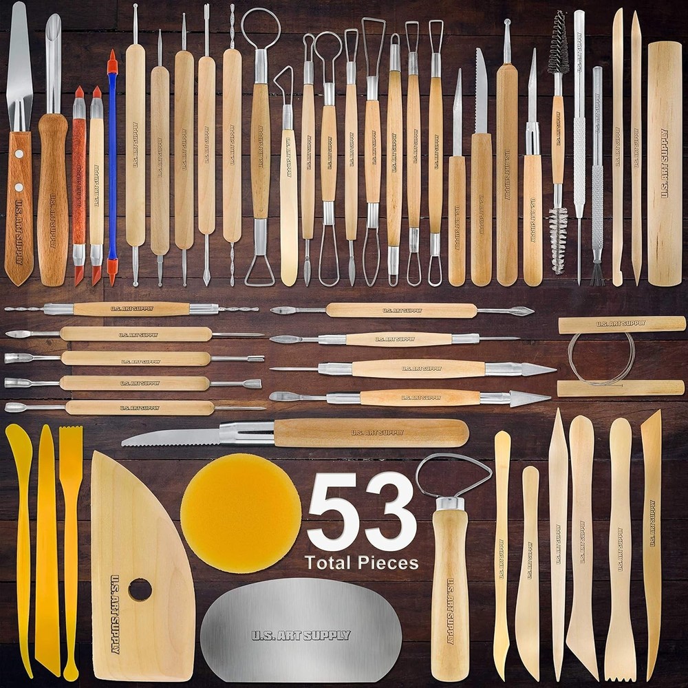 Complete 53-Piece Pottery Tool Kit with Plastic Case for Artists and Students