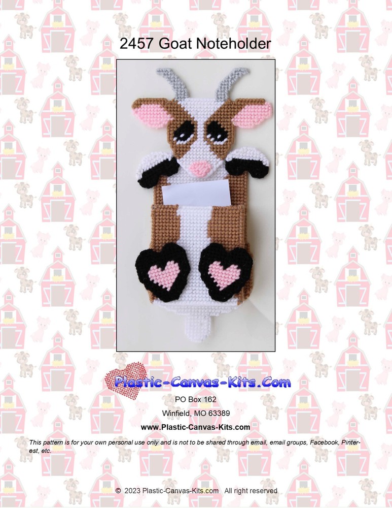 Goat Magnetic Note Holder- Plastic Canvas Pattern or Kit