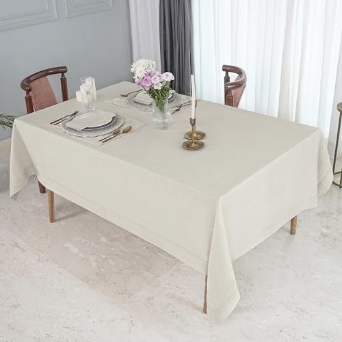 Light Natural Linen Tablecloth for 90" x 60" (Rectangular) 04 - Light Natural