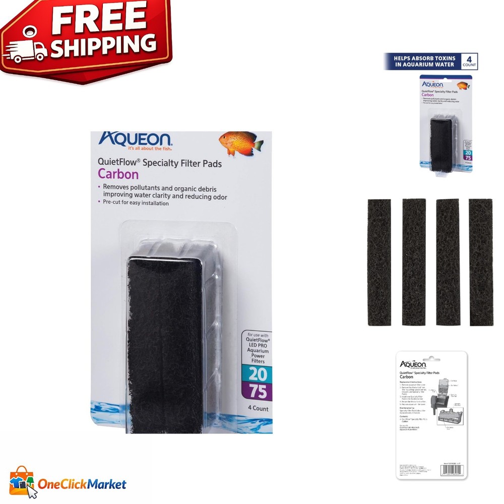 4-Pack Replacement Carbon Filter Pads for QuietFlow 20/75 Aquarium Filters