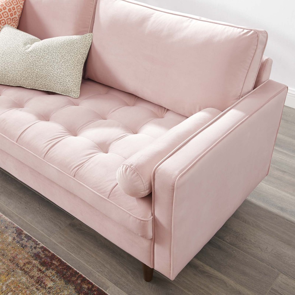 Modway Valour Performance Velvet Upholstered Tufted Sofa In Pink