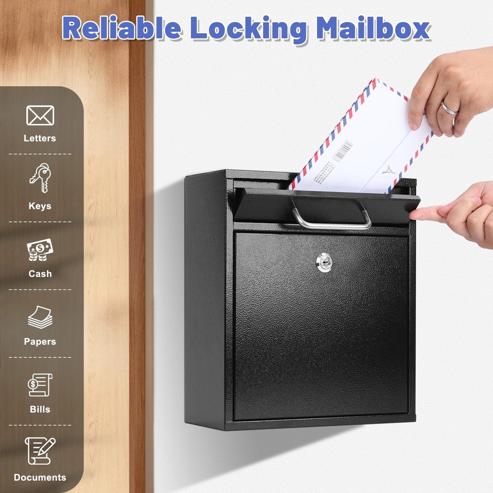 Steel Key Lock Mail Boxes for Outside, Locking L, Black