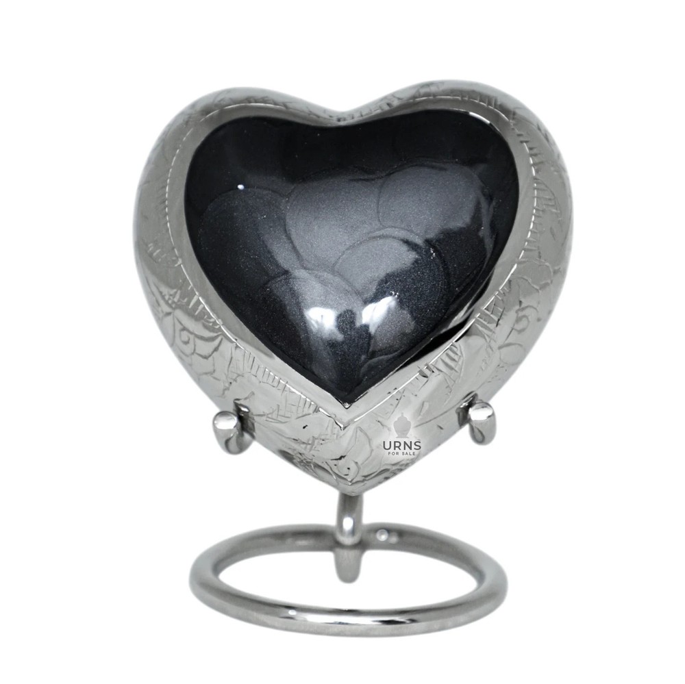 Black and Silver Heart Memorial Keepsake Urn