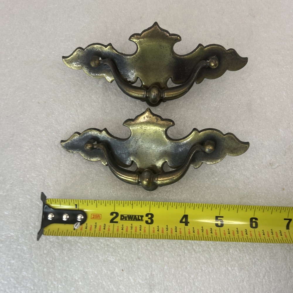 2 Vintage Cabinet Handles Drop Down Pulls Missing Screw