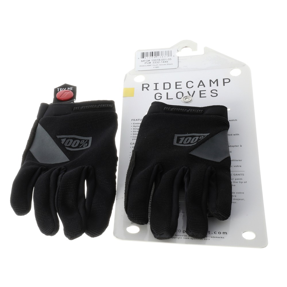 100% Youth Ridecamp Black Gloves Medium