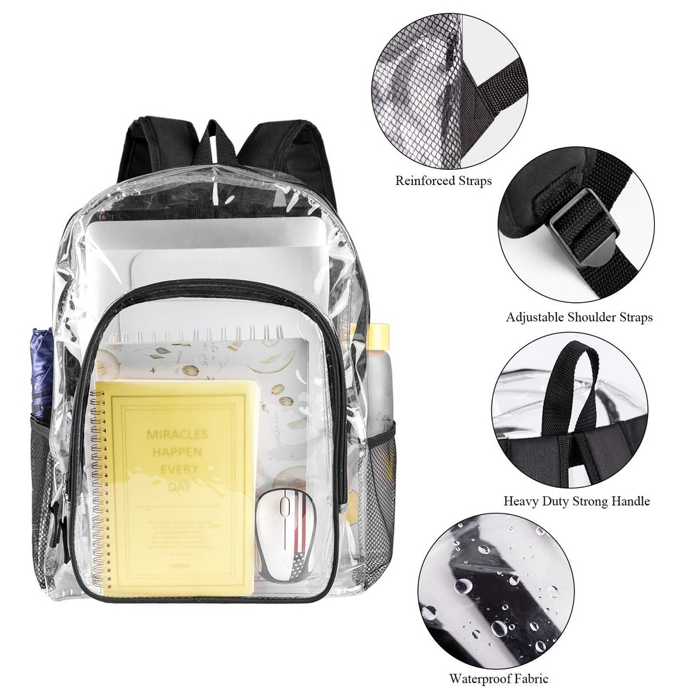 2-Pack Clear Backpack Transparent Plastic Bookbag for School Stadium Work