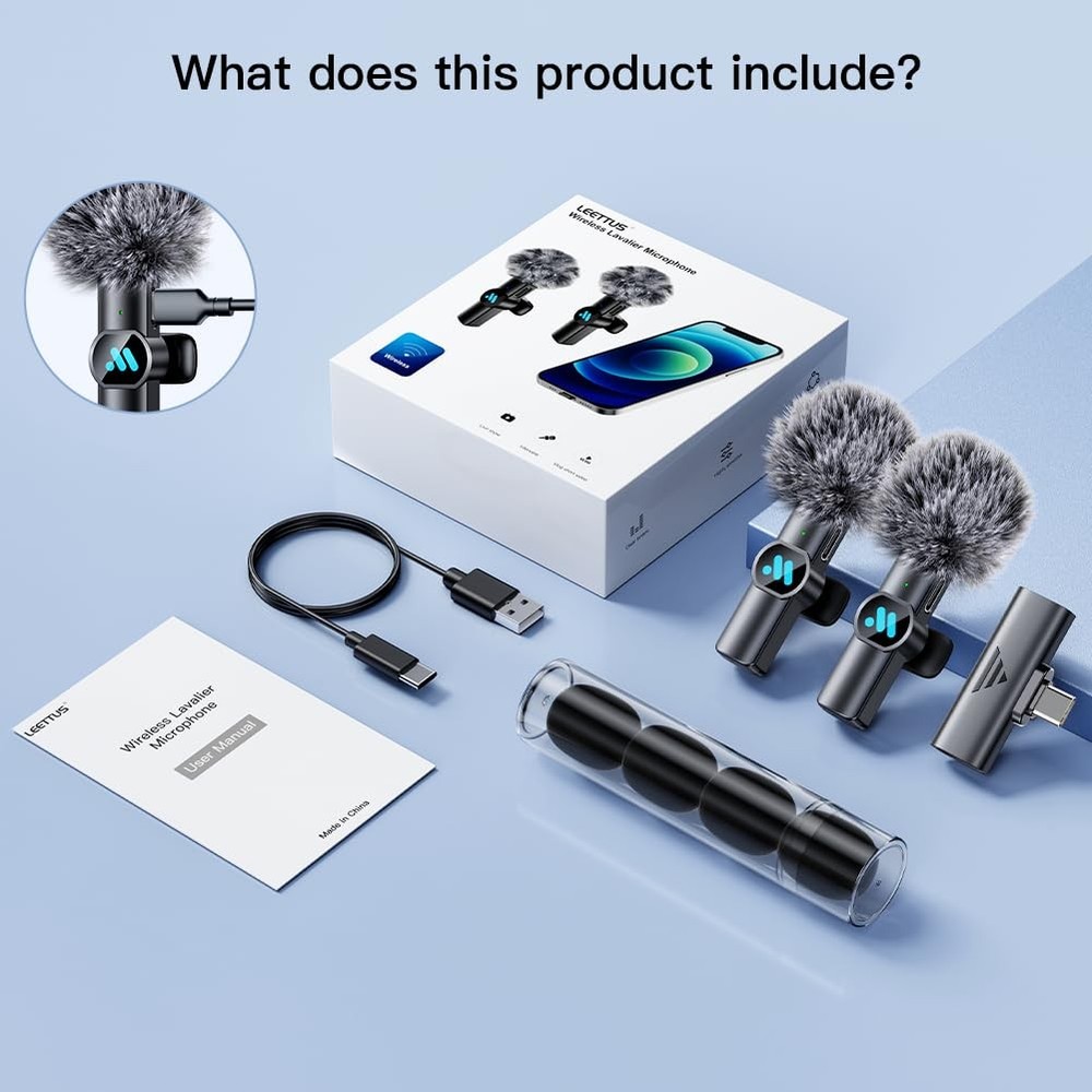 2pcs Lavalier Wireless Microphone for iPhone 15/16/Android Video Recording,Mi...