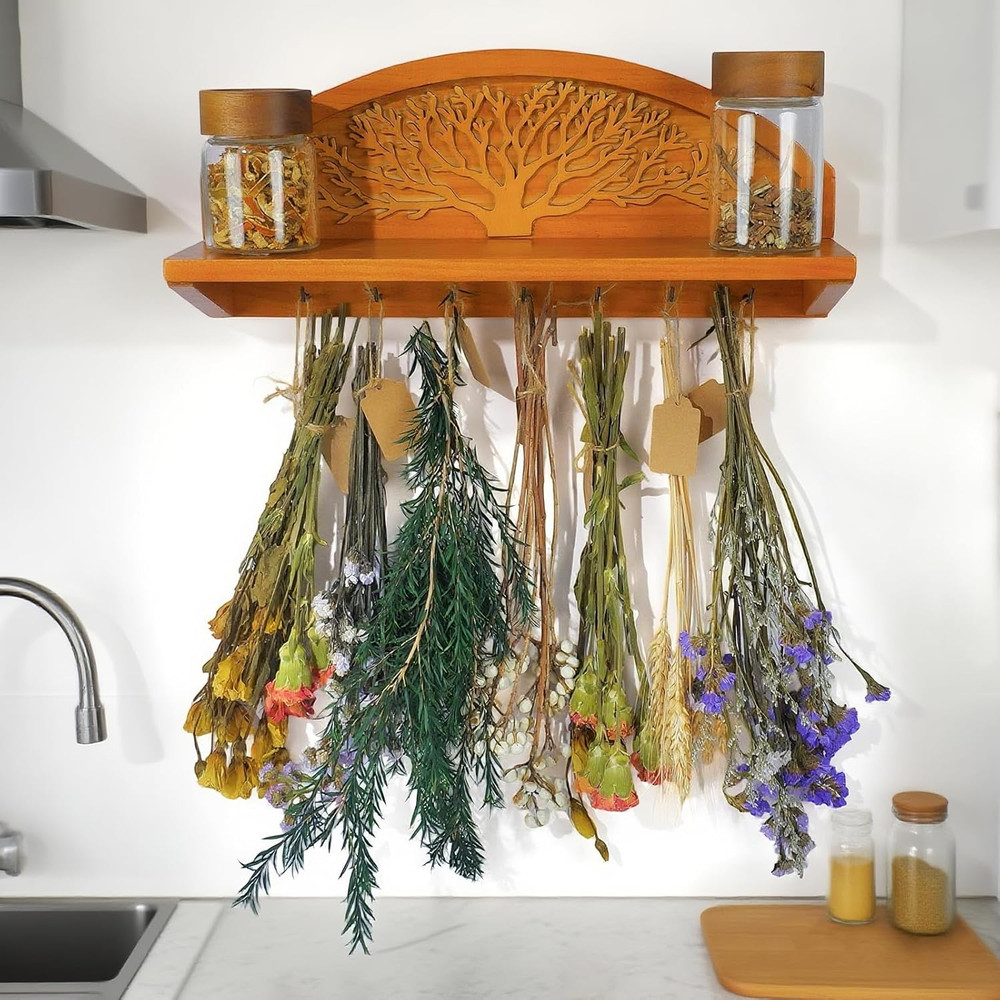 Hanging Herb Drying Rack - Artistic Life Tree Design. Space-Saving Kitchen Flowe
