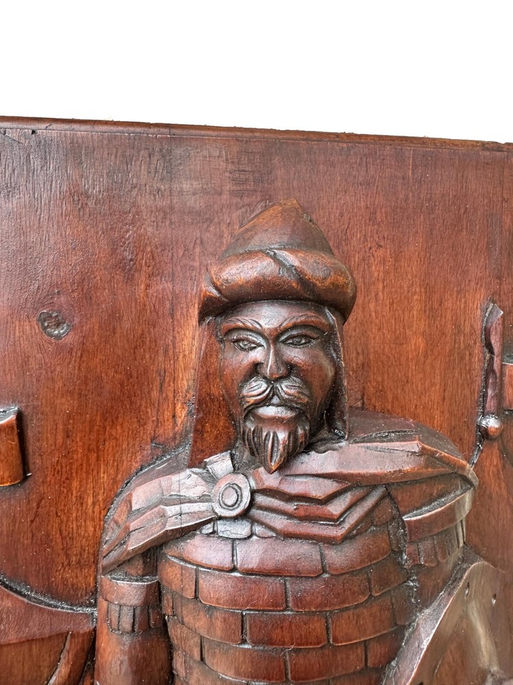 French Thick Middle Ages Gothic Carved Wood Wall Panel