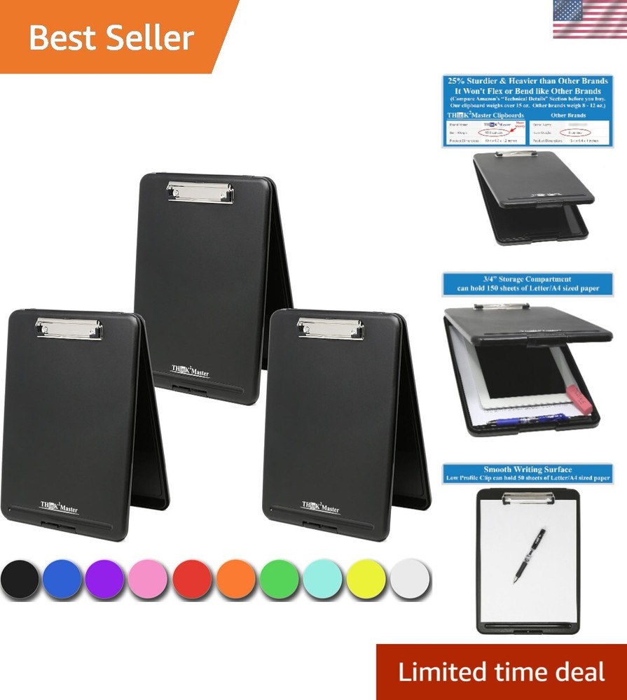 Black Professional Clipboards: 3-Pack with 0.75" Storage & Low Profile Clip