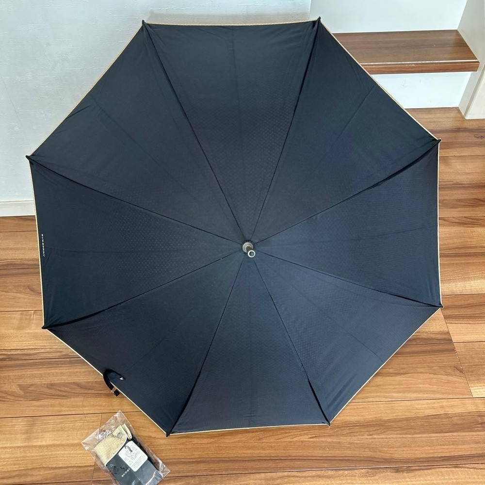 BURBERRY Long Umbrella Black Check Pattern Rain Shield Authentic Rare