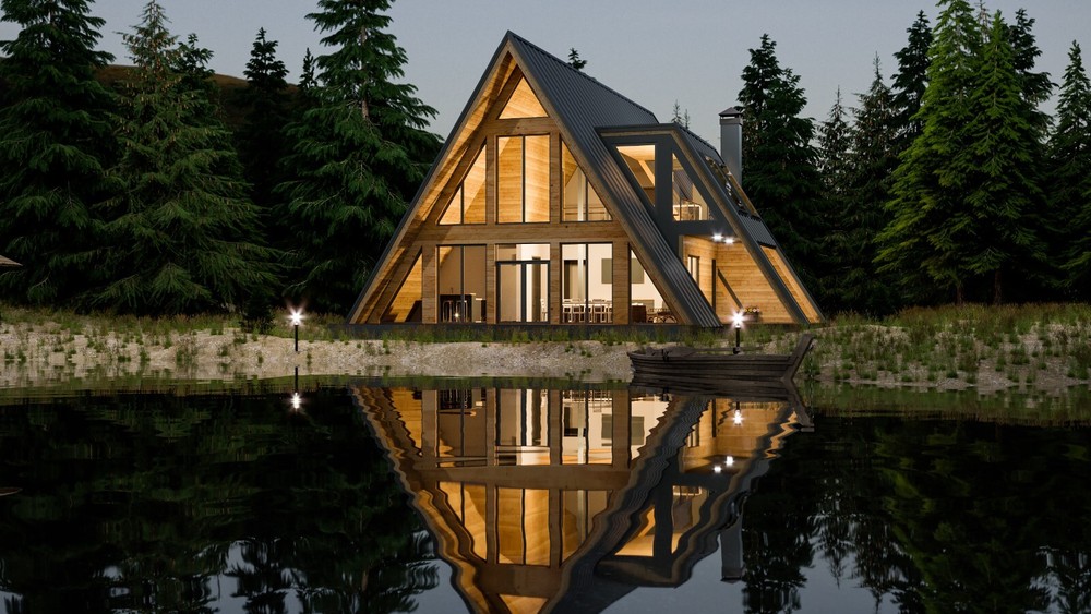 64’x50’  2-Beds 3-Baths Charming A-Frame Architectural Build Plans PDF Download