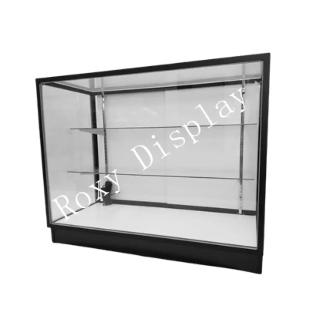 Extra Vision Glass Display Showcase with Black Aluminum Frame