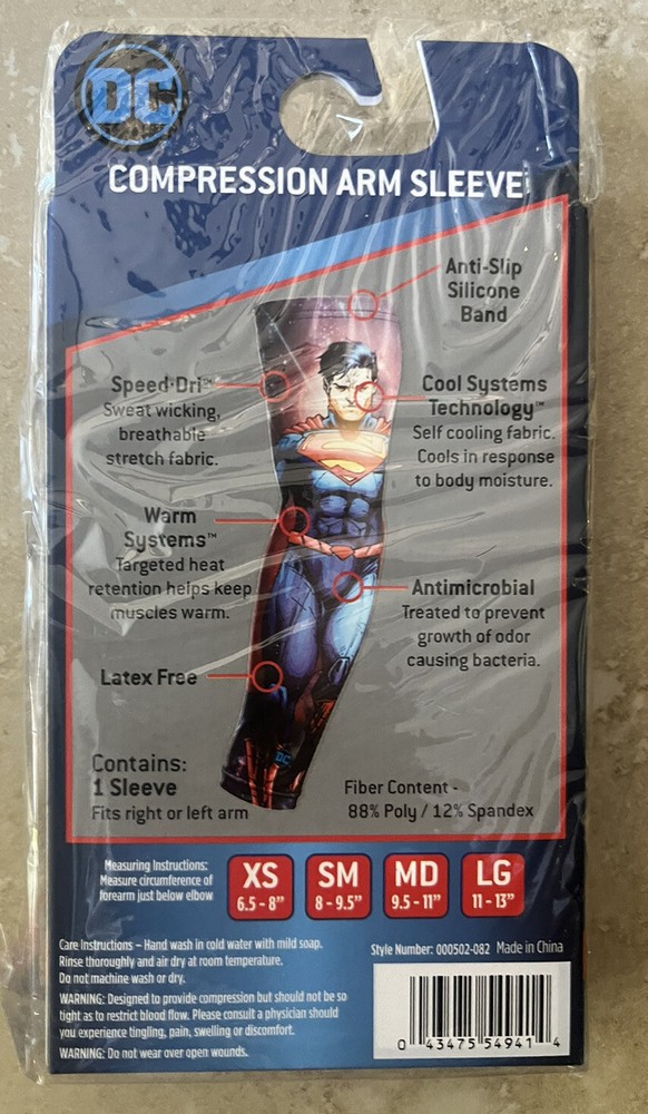 Superman Compression Athletic Arm Sleeve Size Extra Small Licensed DC Comics