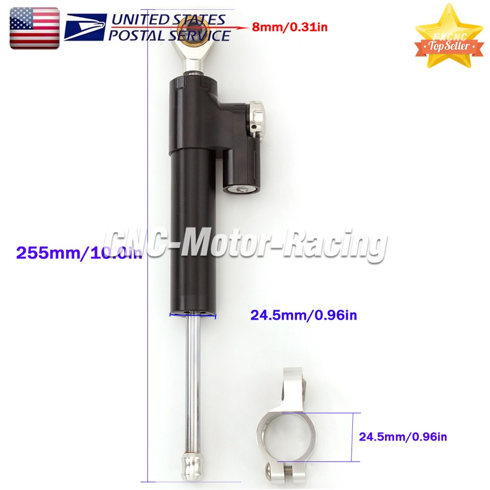CNC Adjustable Steering Damper Stabilizer Linear Universal 255mm Aluminum Black