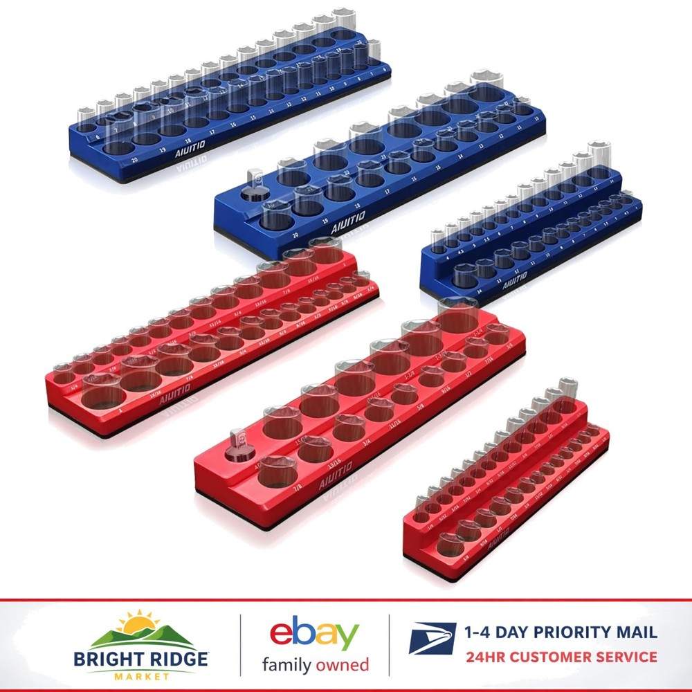 Heavy-Duty Magnetic Socket Organizer for Efficient Tool Management - 6 Pieces