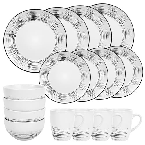 16 Pcs Stoneware Dinnerware Set for 4 - Chip Resistant, Microwave & Dishwasher S