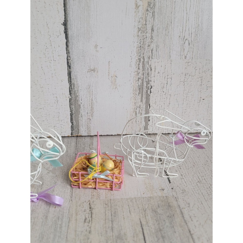Mini bunny wire basket Egg Set Easter ornament Xmas