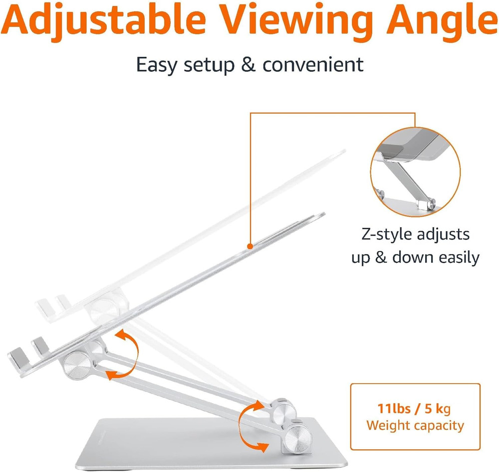 Sturdy and Portable Ergonomic Laptop Stand for Desk, Height Adjustable Riser wit