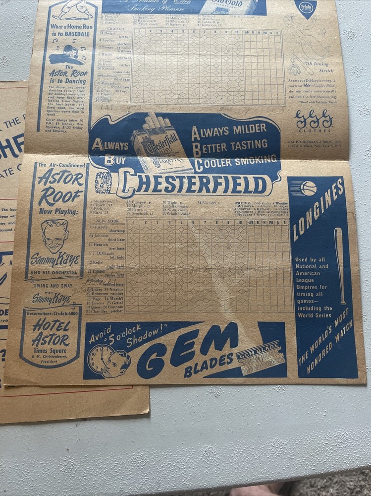 1946 NEW YORK YANKEES Program / Vs Chicago score card