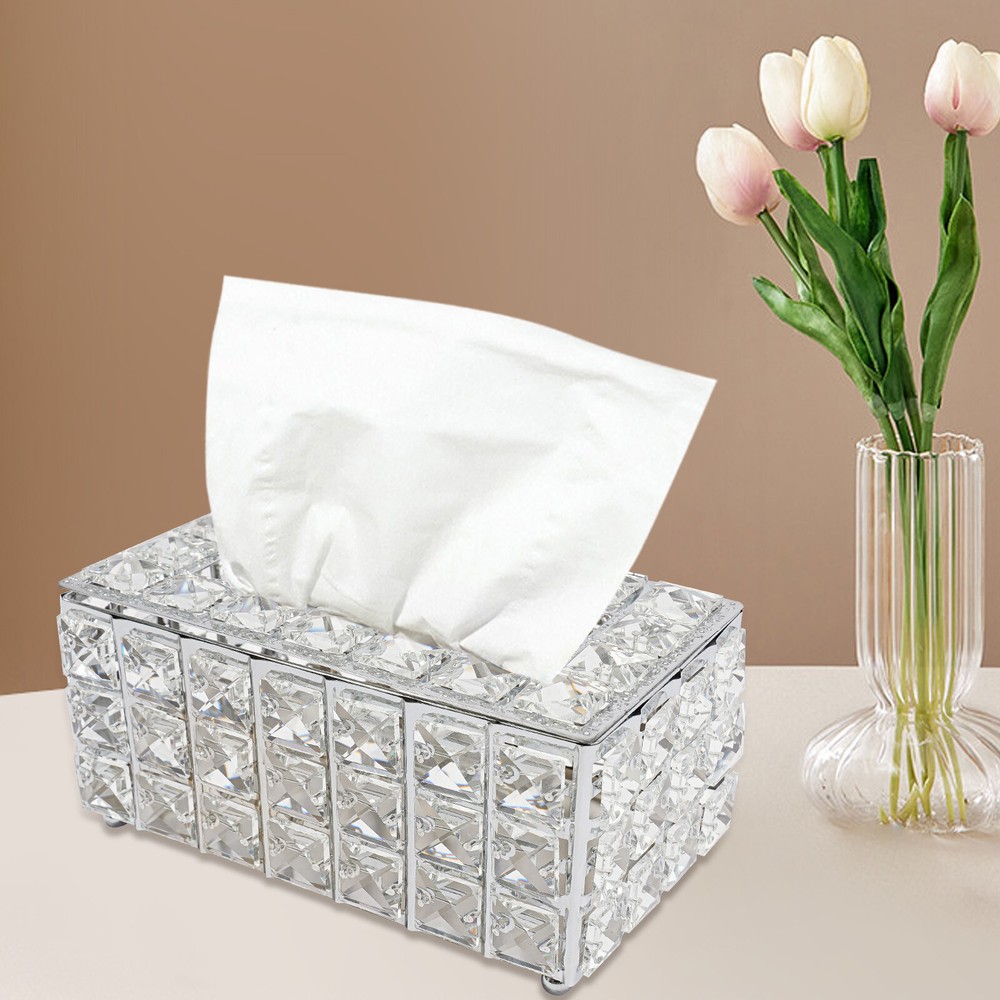 Crystal Tissue Box Rhinestone Rectangular Napkin Case Paper Tissue Holder Box