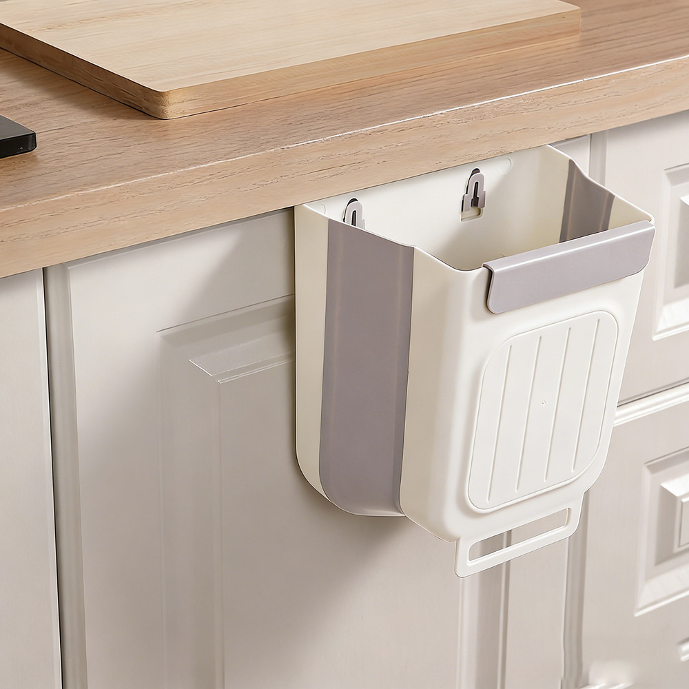 Collapsible Hanging Trash Can , Multi-Use for Kitchen, Office & Bathroom (Grey)