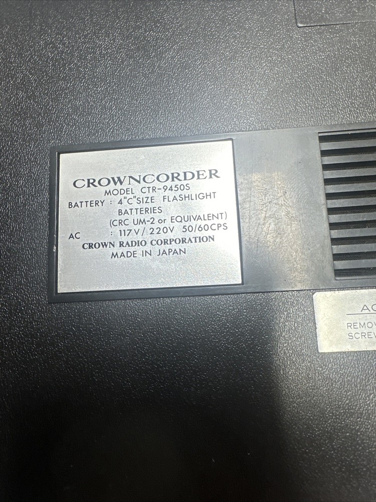 Crowncorder CTR-9450SCassette Recorder Solid State Japan Untested