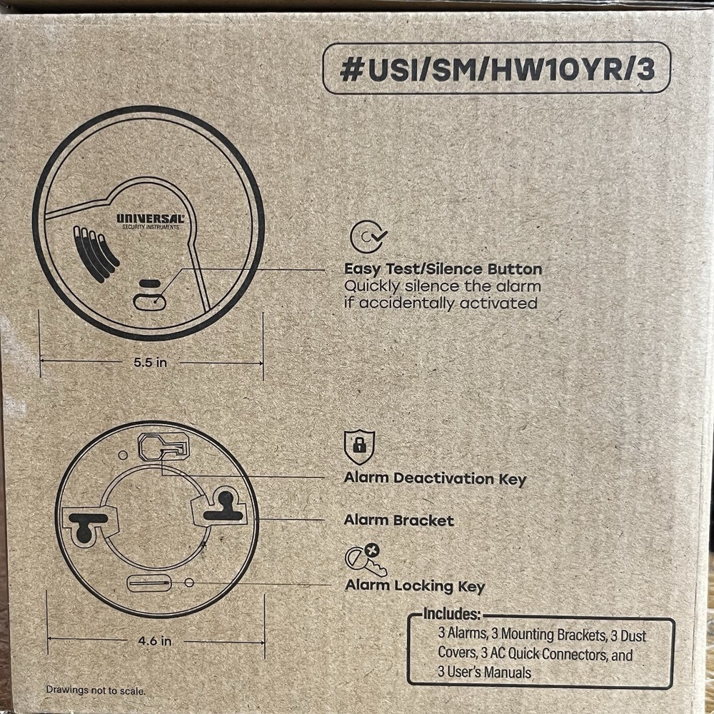 Universal Security 3 Pack Hardwired Smoke Detector W/ Ionization Sensor