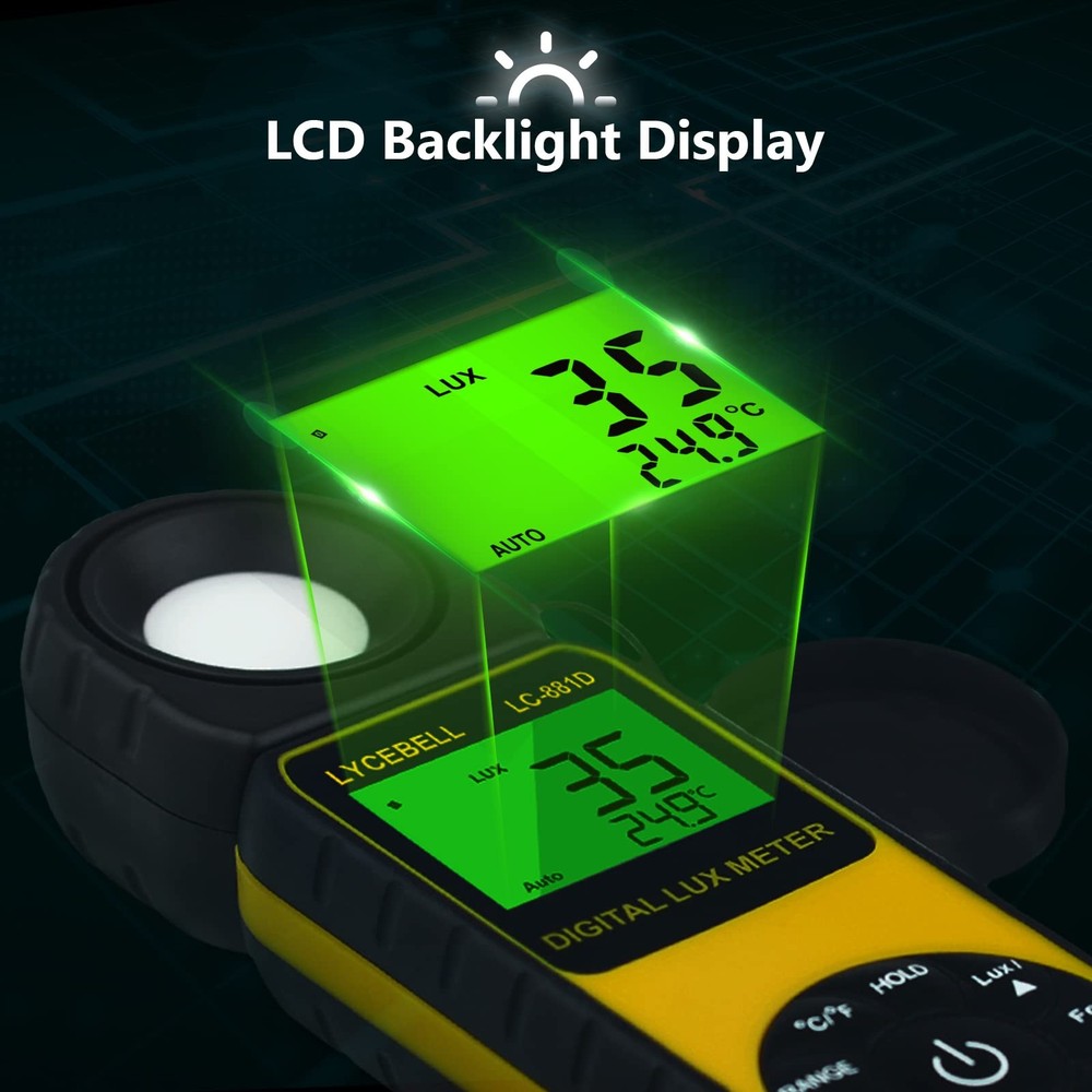 LYCEBELL Digital Illuminance Light Meter, LC-881D Luxmeter Range up