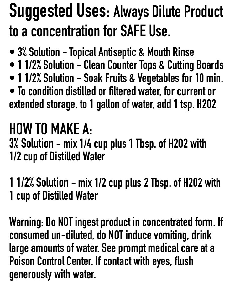 12% FOOD GRADE HYDROGEN PEROXIDE 2 GALLONS Makes 8 Hydrogen Peroxide Gallons 3%