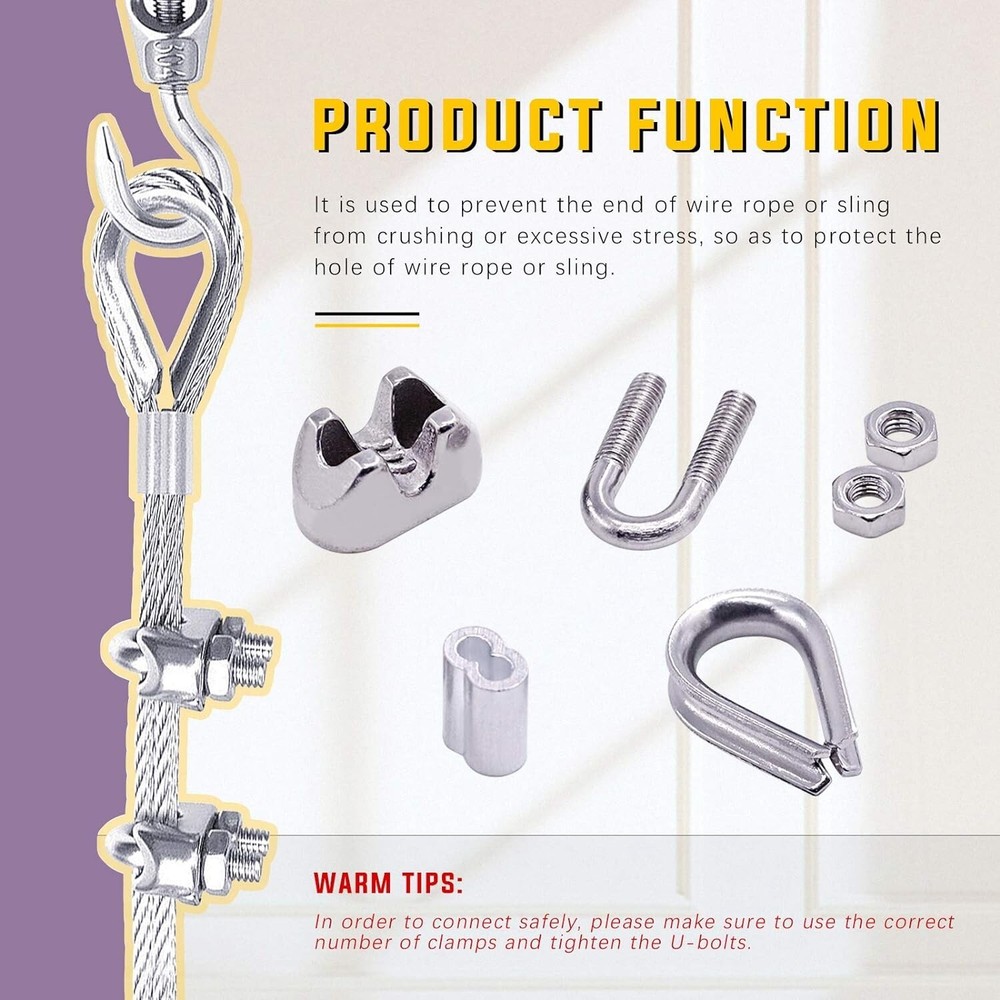 Premium Versatile Wire Rope Accessory Set - Cable Clip - Thimble - Crimping Loop
