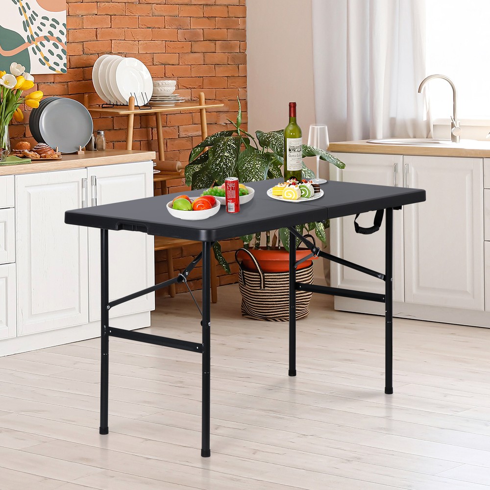 4ft Portable Folding Square Plastic Dining Table Fold-in-Half Outdoor Black