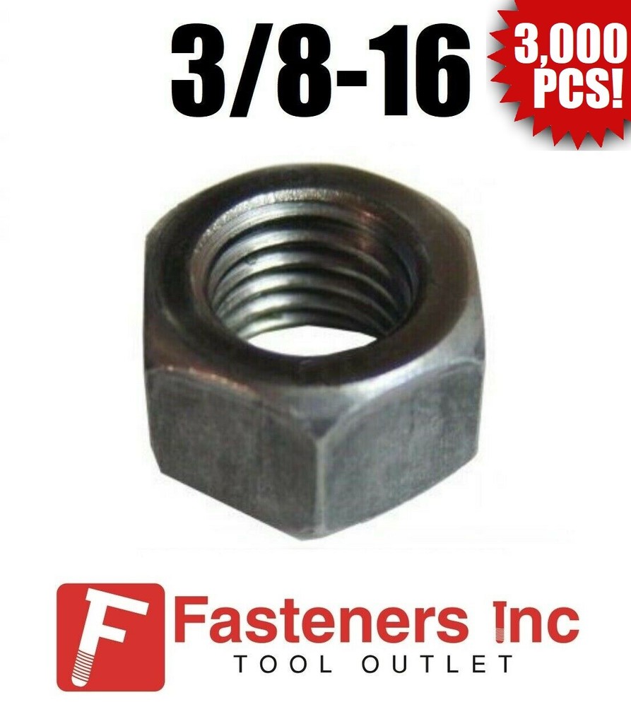 (3000) 3/8-16 Plain Grade 2 Finished Hex Nuts Unplated Plain / Black Bulk Box