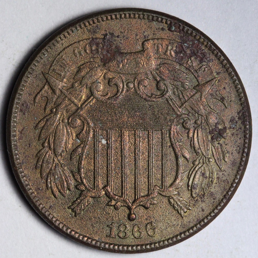 1866 Two Cent Piece XF detail E162 OSTA
