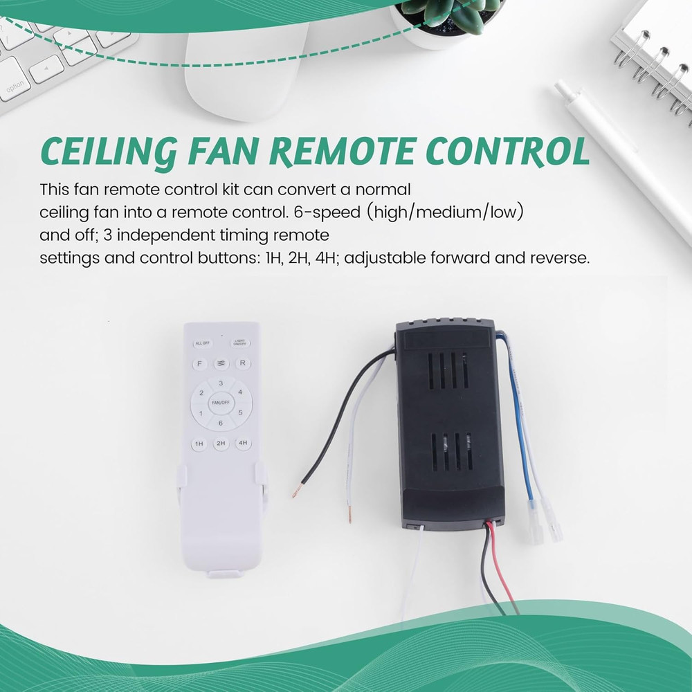 Universal Ceiling Fan Remote Control Kit Replacement, 6-Speed & Timing, Remote R