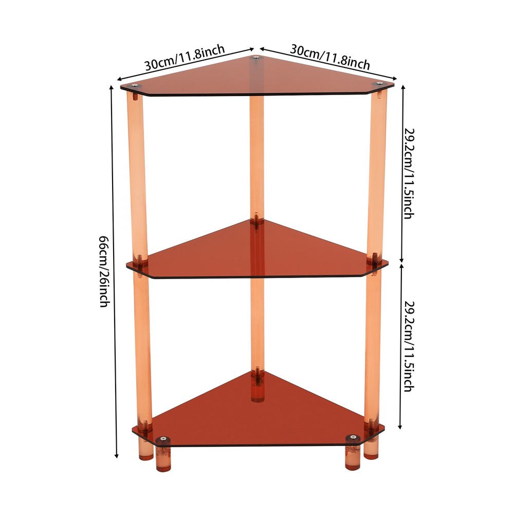 3 Tier Triangle End Table Acrylic Side Table Freestanding Side Table Brown