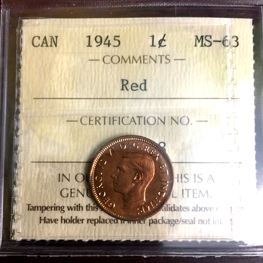 1945 Canadian Cent MS-63 Red