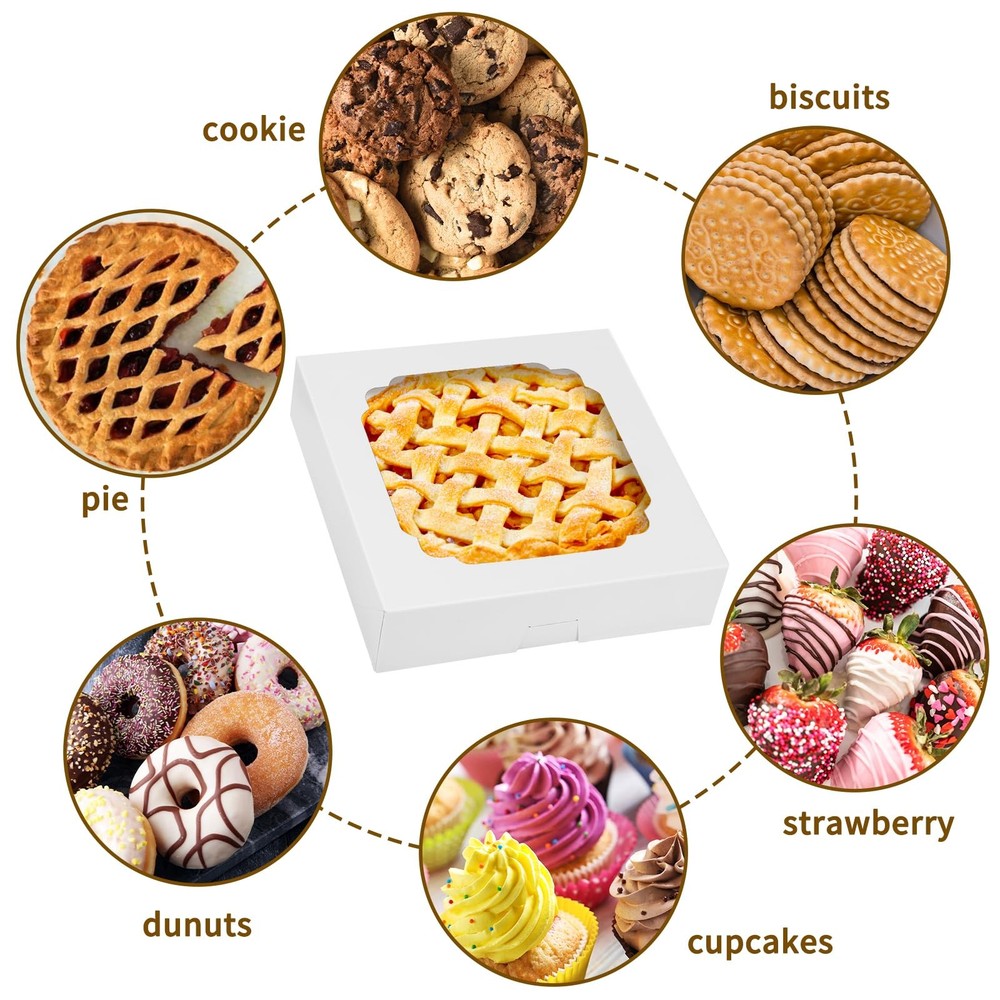 45 PCS Pie Boxes 10x10x2.5 Inch White Bakery Cookie Container Window Pastries