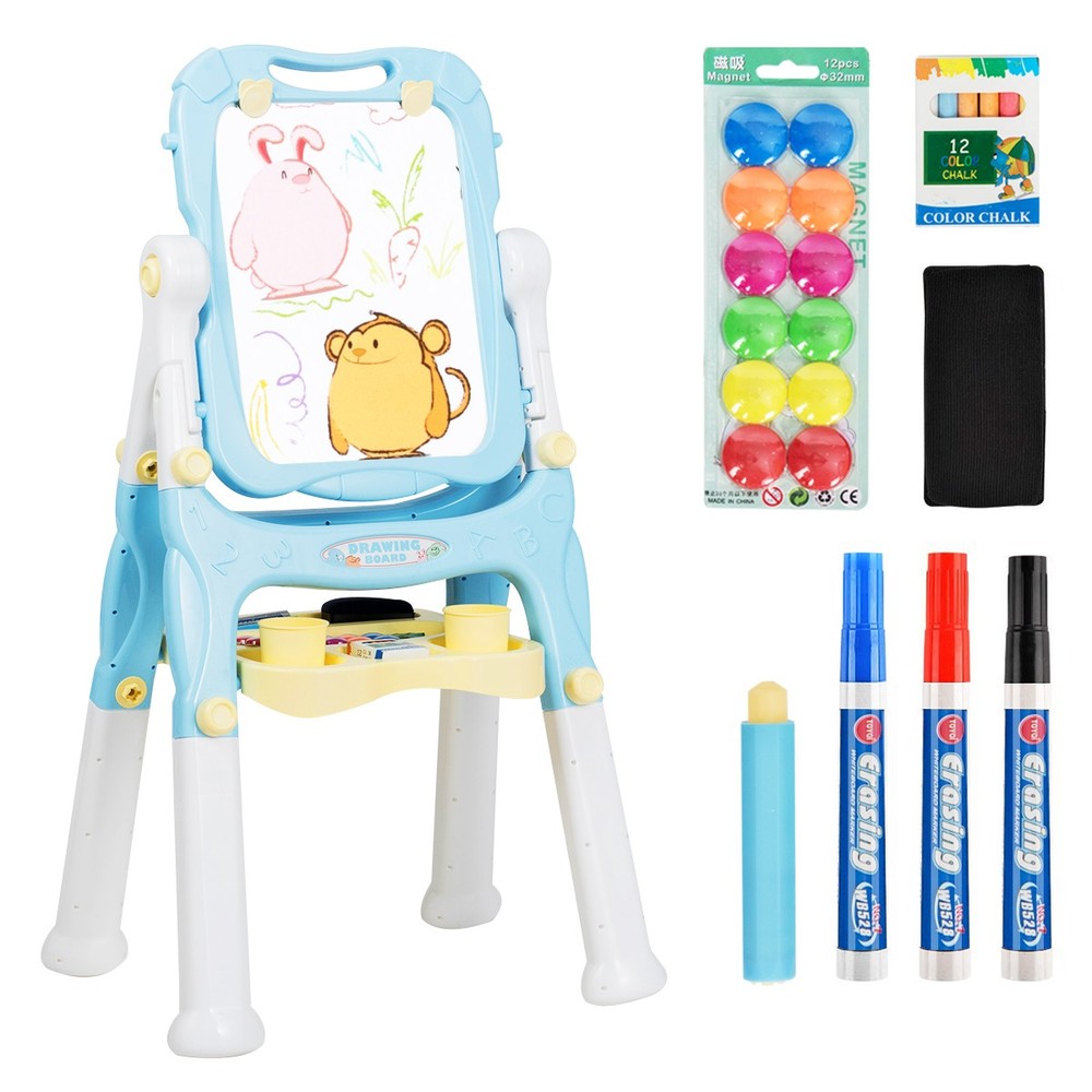 Kids Easel for Two Adjustable Height Double Sided Easel w/Accessories Blue